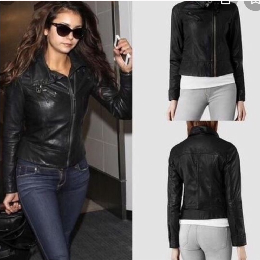 All Saints Belvedere Leather Biker Jacket Black